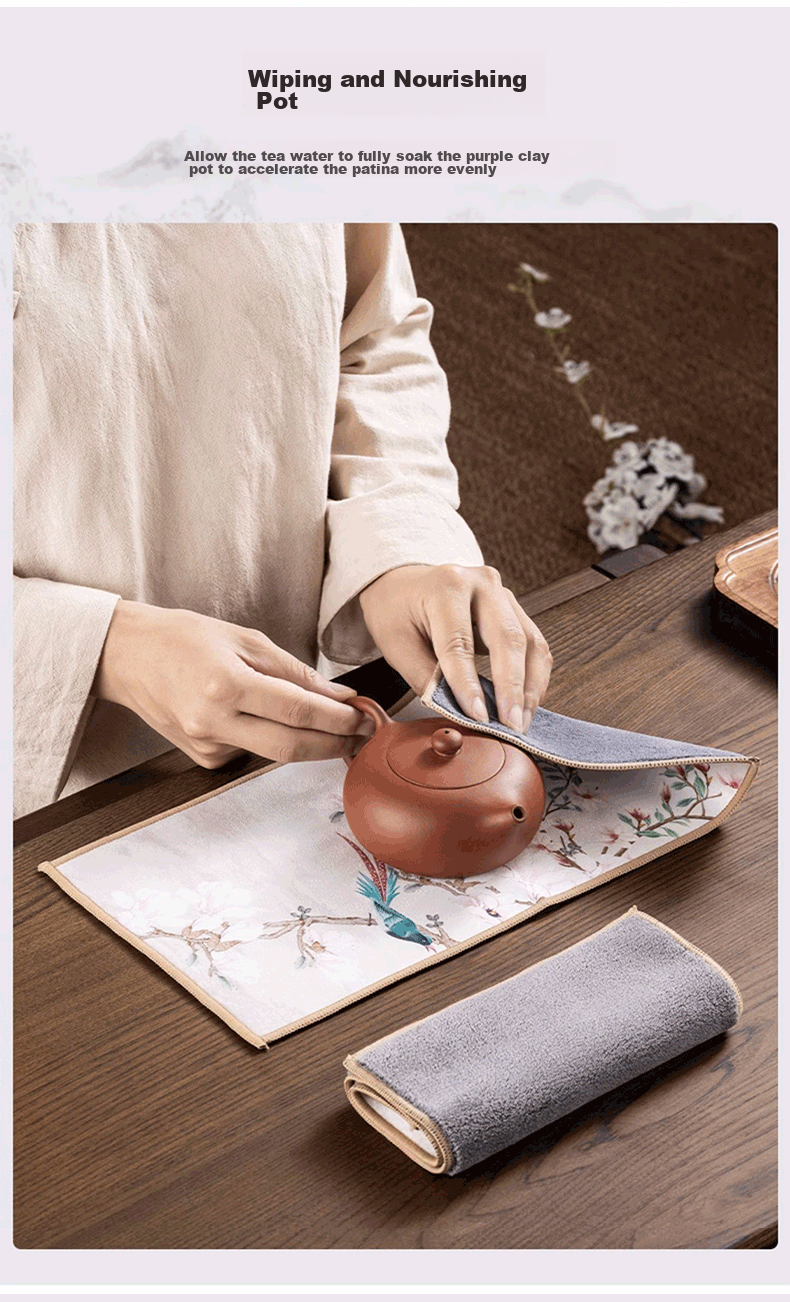MENGTING Tea Towel, Absorbent High-Quality Tea Table Cloth, Non-Shedding Towel for Tea Set Accessories, Pack of 3 11