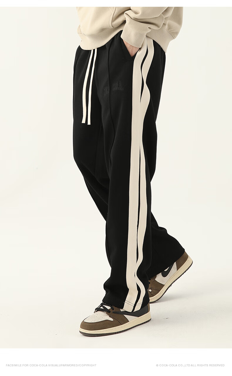 Coca-Cola Casual Pants for Men, Spring And Summer American-Style Trousers, Sports Pants, Straight-Leg Pants, Sweatpants, Black Regular, S (90-110 Jin) 7