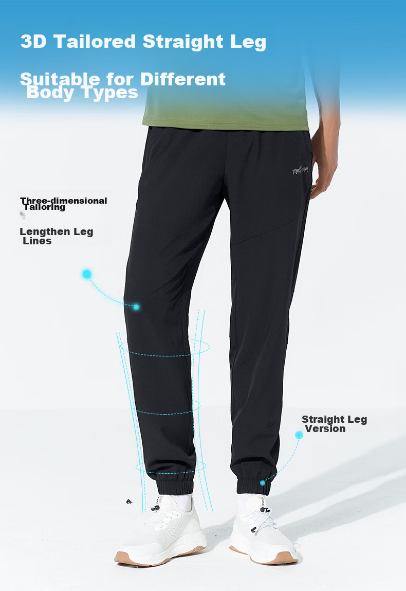 TECTOP Casual Pants, Men's Outdoor Solid Color Elastic Mesh Breathable Tapered Running Sports Pants 157, Men's Black S 9