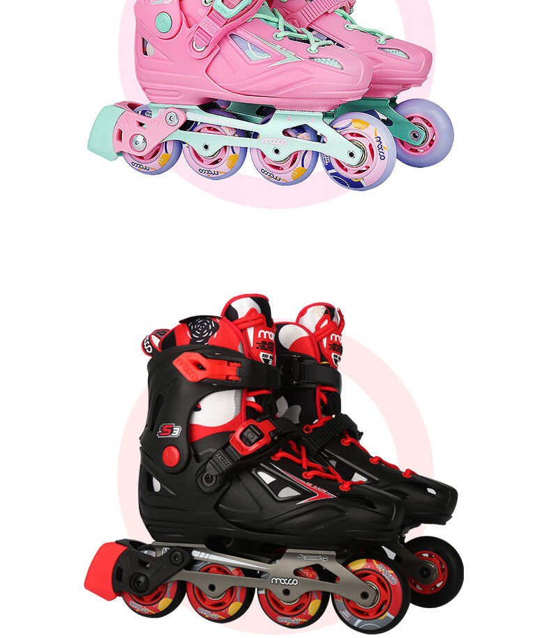 Migao Roller Skates for Children, Inline Skates for Girls, Beginner's Roller Skates for Primary And Secondary School Students, Inline Roller Skates, S3 Set in Pink, Size L 14