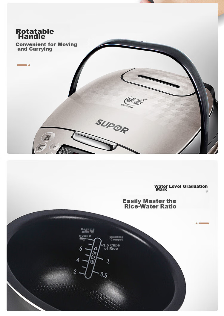 SUPOR ZMD Assured Series Smart Rice Cooker, 5L Capacity, Spherical Inner Pot, Multifunctional Intelligent Reservation for 3-8 People, Micro-Pressure, Champagne Gold Color, CXFB50FC59-75 25