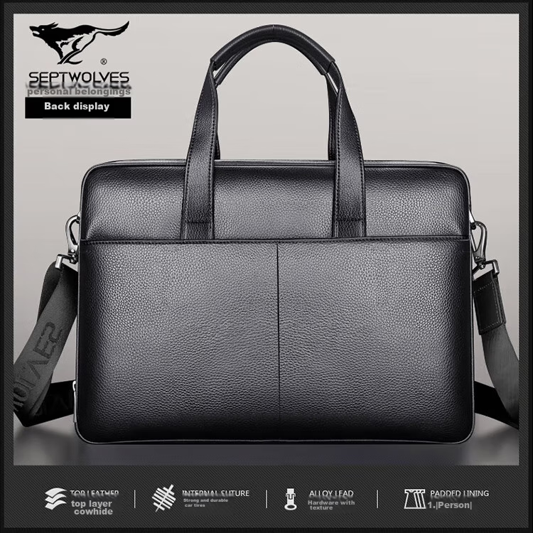 SEPTWOLVES Briefcase for Men, Top-Grain Leather Business Shoulder Crossbody Large Capacity 15.6-Inch Laptop Handbag, Holiday Gift 24