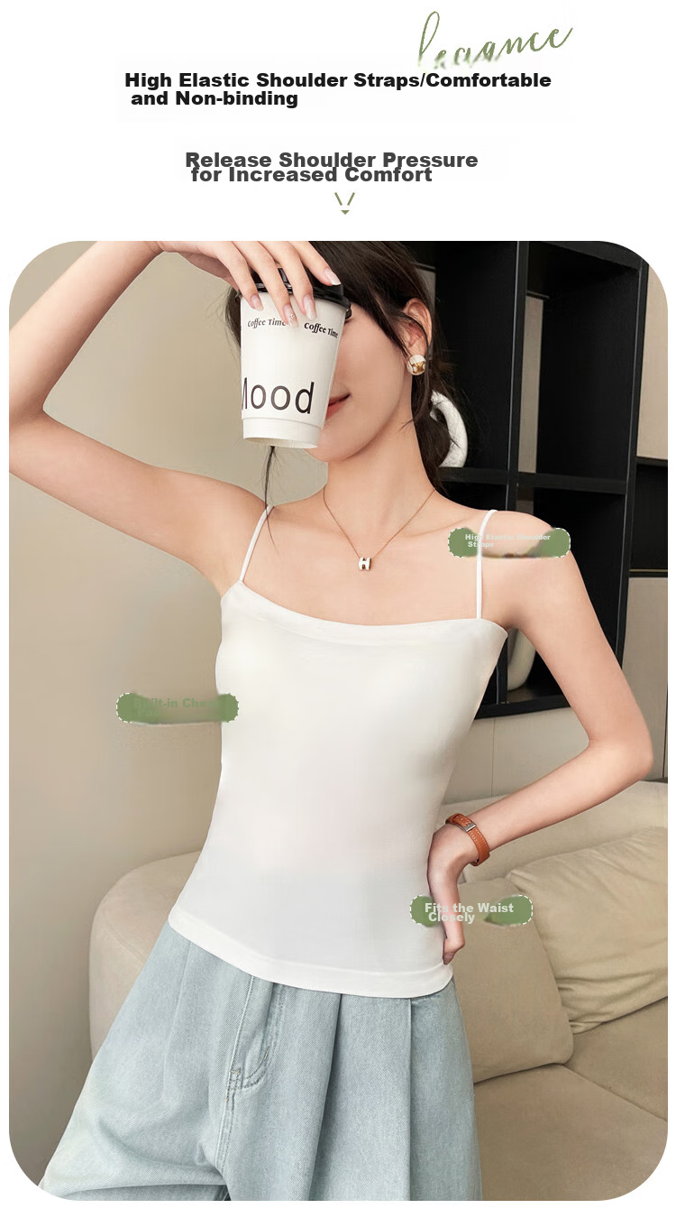 Hengyuanxiang [One-Piece Camisole Bra] Women's Vest, Beautiful Back Design, Inner Wear, Solid Color Undershirt with Built-In Pads, Suitable for Outerwear 9