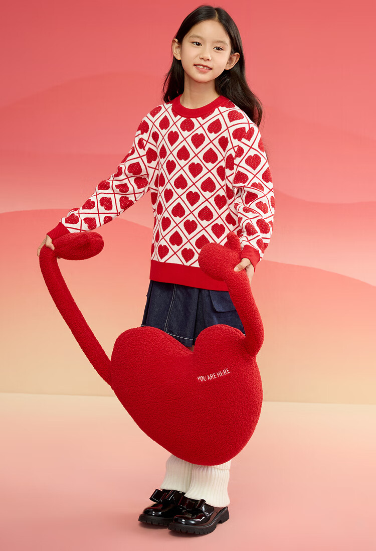 BALABALA Girls' Sweater, Children's Knitwear, Spring Clothing for Kids, Heart Pattern, for Older Children, Trendy Knitted Top, 208125103002 11