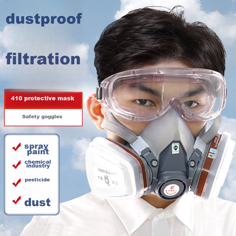 Puda Half Face Mask Respirator for Painting, Pesticides, Paraxylene, Organic Gases, Chemical Dust Protection, Heavy-Duty Dust, FD-410 + No. 3 Filter Cartridge + Goggles Set