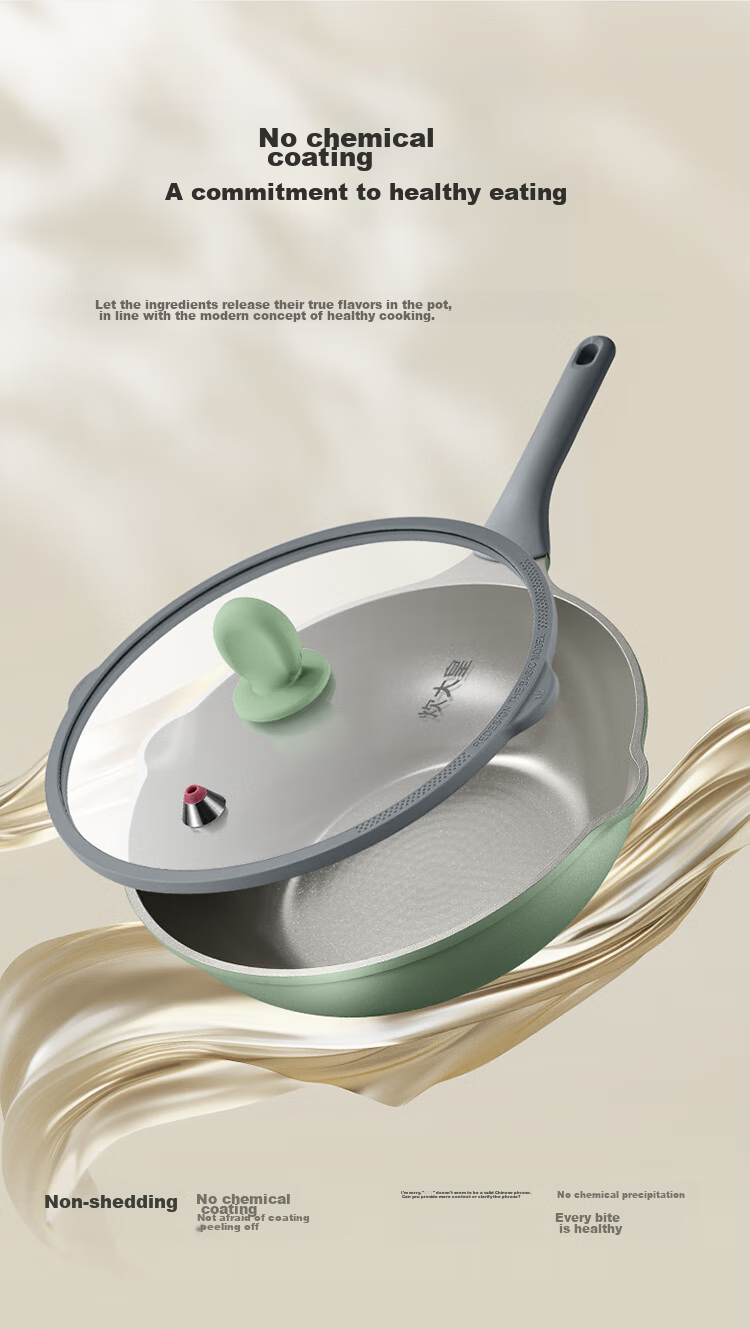 COOKER KING Ceramic Wok with Titanium Coating, Zero Fluorine Non-Stick Pan, Micro-Pressure Non-Stick Flat Bottom Wok, 32cm 6