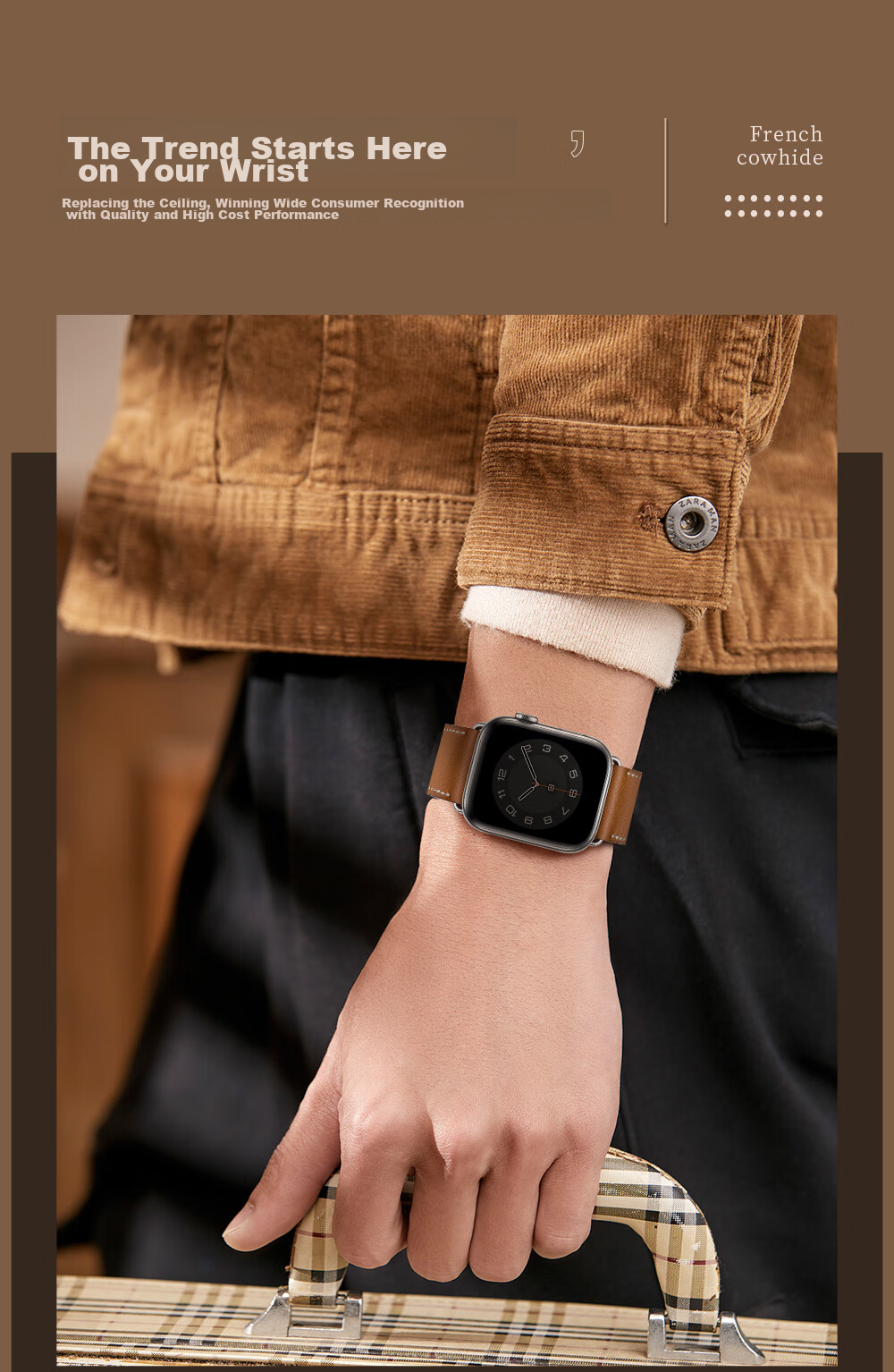 Weiqiantu [Genuine Leather Watch Strap] Compatible with Apple Watch Series 12/11, Genuine Leather Apple IWatch Series 12/11/10/9 Strap SE3/ultra4/3/2 for Men And Wome 19