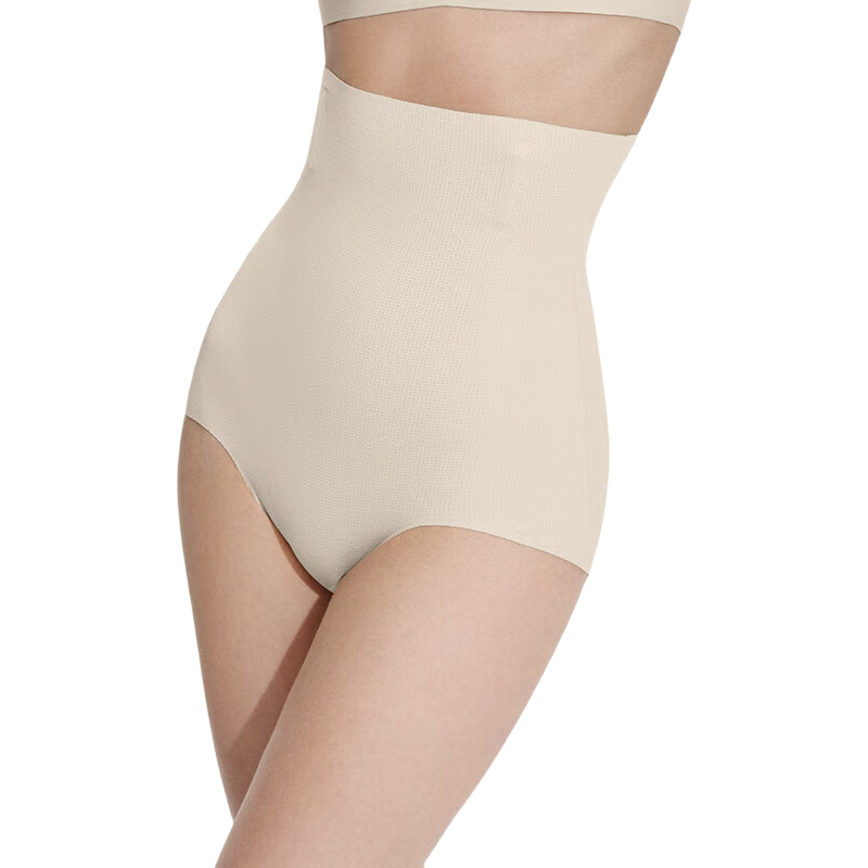 Ubras Breathable Seamless Tummy Control Panties for Women, Butt-Lifting Shapewear Underwear with Waist Cincher And Hip Enhancer, Porcelain Color Triangle Briefs Size L