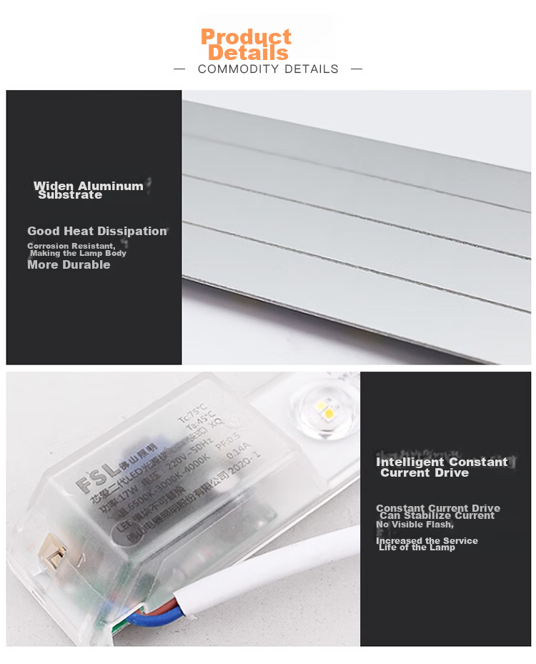 Foshanzhaoming LED Strip Light Panel Ceiling Light Core Replacement H-Tube Color Adjustment 24W (Can Be Connected in Parallel) 8
