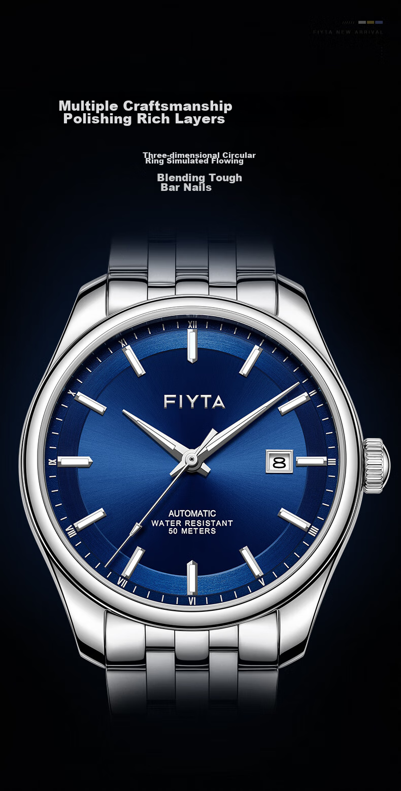 FIYTA Classic Series Automatic Mechanical Movement White Dial Steel Strap Women's Watch, Holiday Birthday Gift for Wife 9