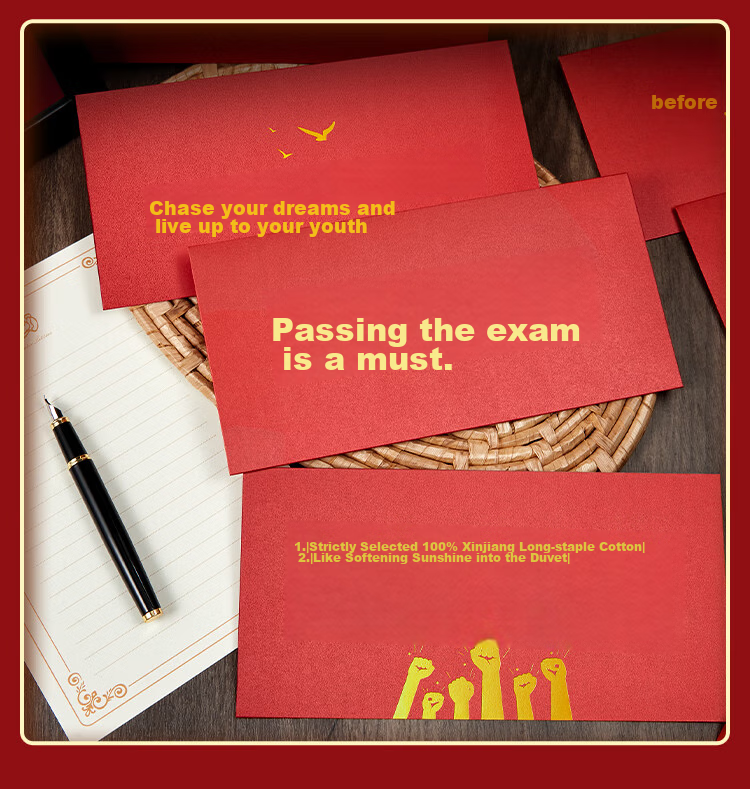 Kingdee Greeting Cards "Dream As A Horse" 18-Year Adult Graduation Envelope Set, Inspirational Middle School And College Entrance Exam Encouragement Letter Paper And Envelopes, Golden List Name 2 Envelopes 5 Letter Papers 10