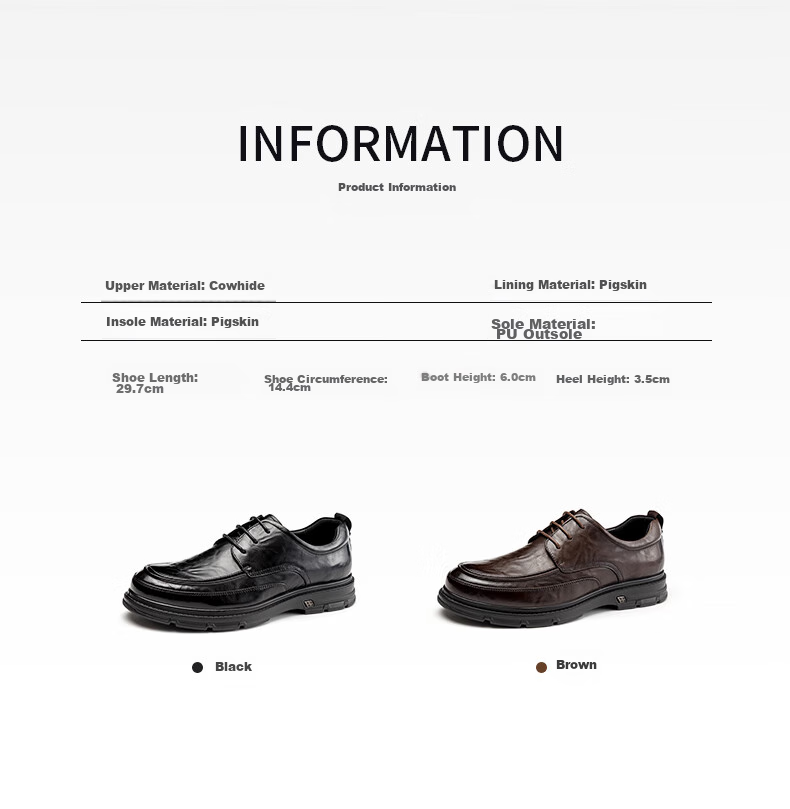 Aokang Leather Lace-Up Shoes for Men, British Style Formal Business Shoes, Black, Size 43 7