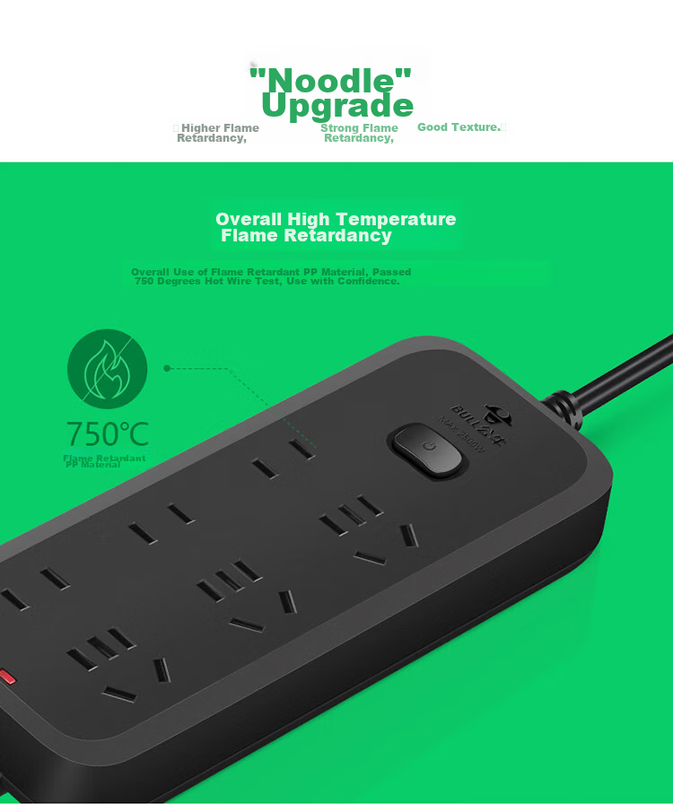 BULL Power Strip / Extension Cord / Surge Protector / Multi-Outlet Strip / Power Bar / Cable Reel, Black Matte Finish, 6 Outlets with Master Switch, Total Length 1.8 Meters, GN-B8330H 4