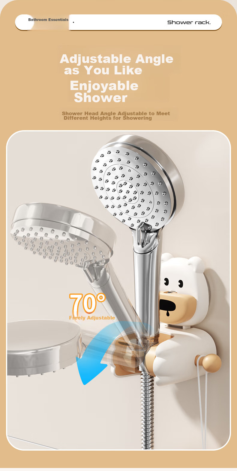 Fanyejia Suction Cup Shower Head Holder, Fixed Device for Home Bathroom, No Drilling Required, Adjustable And Movable Shower Head Bracket for Childre 9