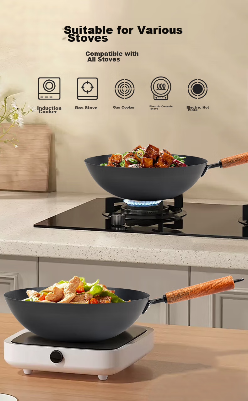 Yantiejiang Iron Wok with Titanium, Non-Coated Non-Stick Frying Pan, Authentic Household Use, Preheated, Suitable for Induction And Gas Stoves, 30cm 8