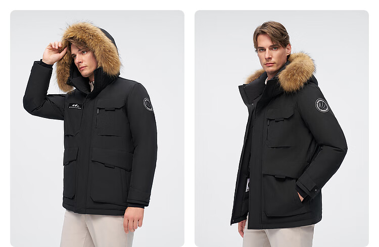 Bosideng Harbin Series Winter Down Jacket Unisex Short Hooded Coat with Large Fur Collar Goose Down 21
