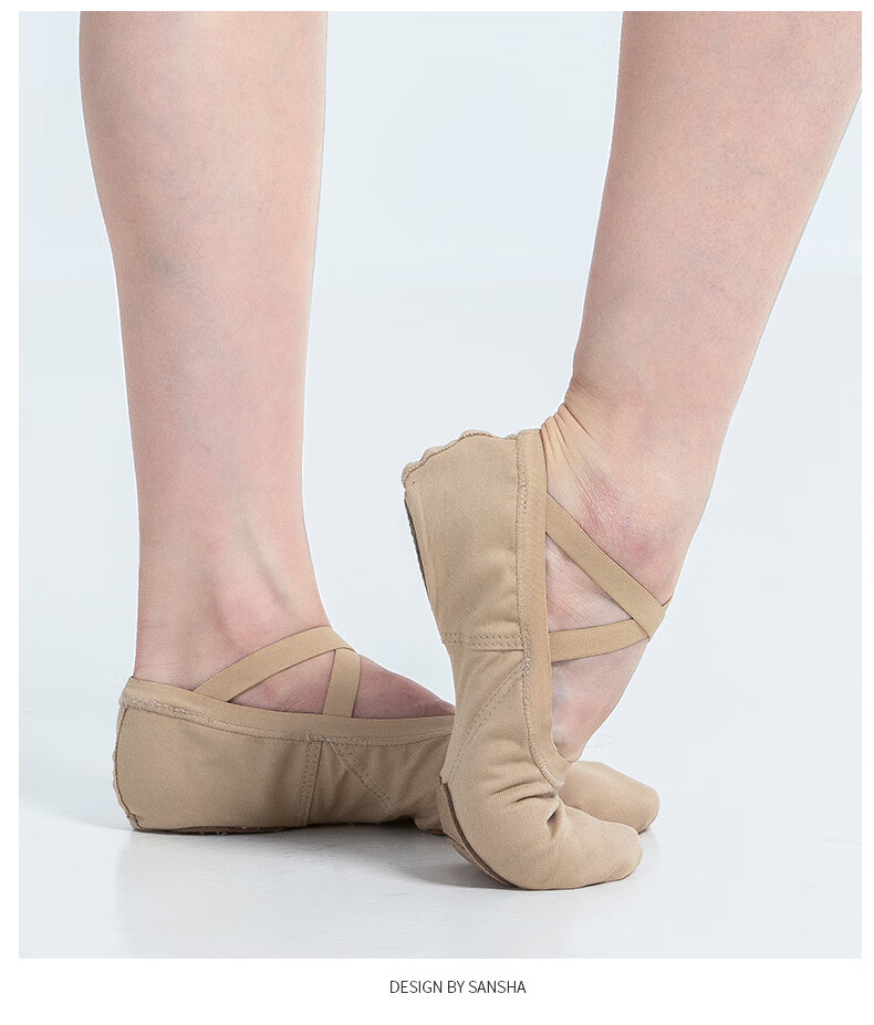 Sansha Women's Ballet Dance Practice Shoes, Soft Elastic Fabric with Two Pieces of Sole, Cat Paw Shoes for Exams, 76E, Sand Color, Size 39 4