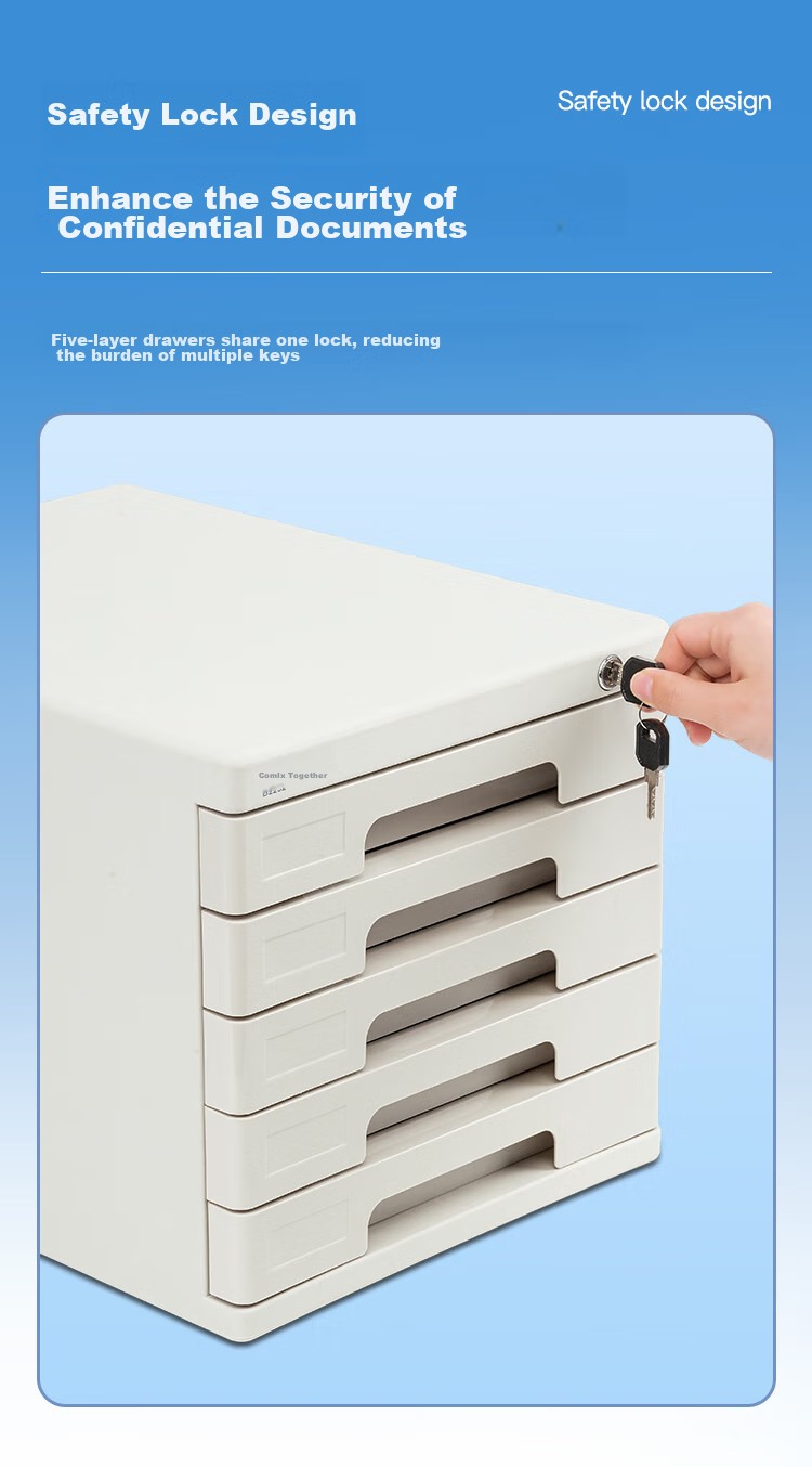 COMIX 5-Tier Lockable Desktop File Cabinet with Drawers, Plastic Storage Cabinet with Index Labels, Office Supplies, Gray B2252 1