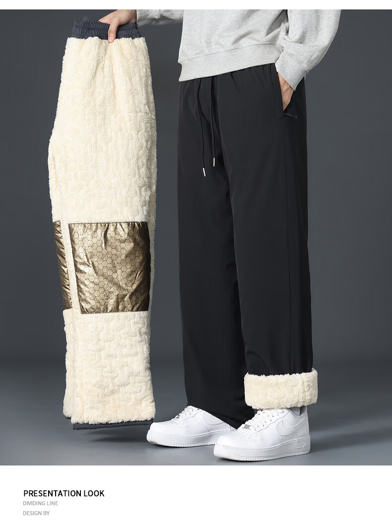 CLOR Lambswool Pants for Men, Autumn And Winter Fleece-Lined Thick Warm Casual Sports Straight-Leg Trousers CL45JR Black 4XL 11