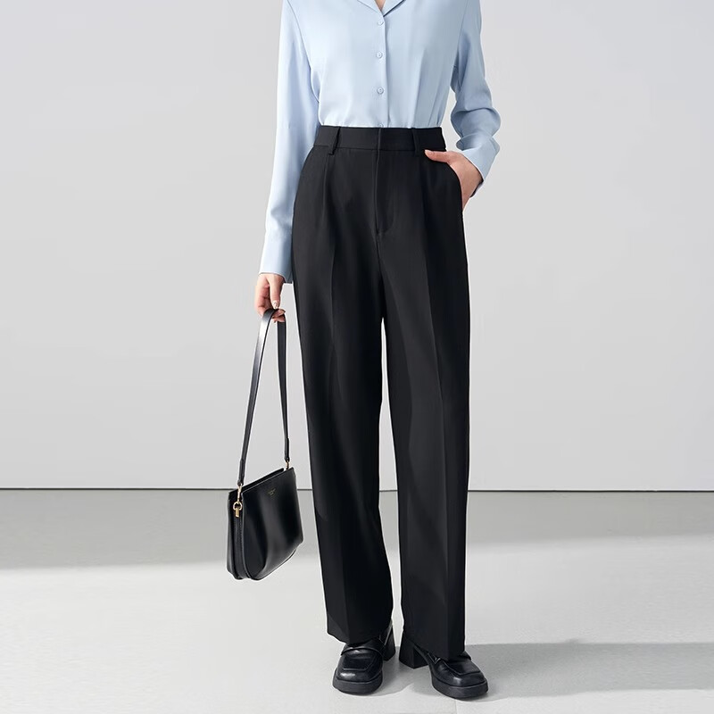Bodexiaojie Women's Formal Suit Pants, Straight-Leg Trousers for Petite Figures, Professional Interview Attire, Black Dress Pants, Size S