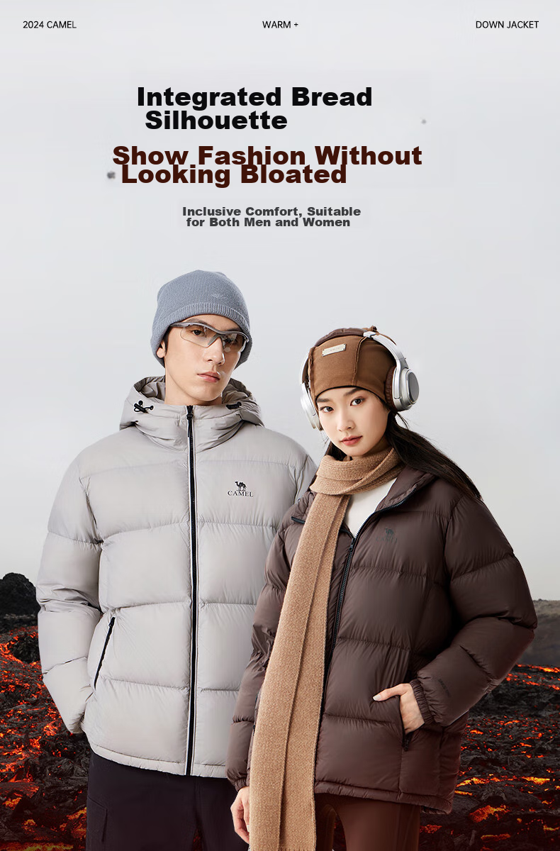 CAMEL Flame Mountain down Jacket for Men And Women, Urban Light Outdoor Thickened Cold-Resistant Puffer Coat Winter Outerwear 14