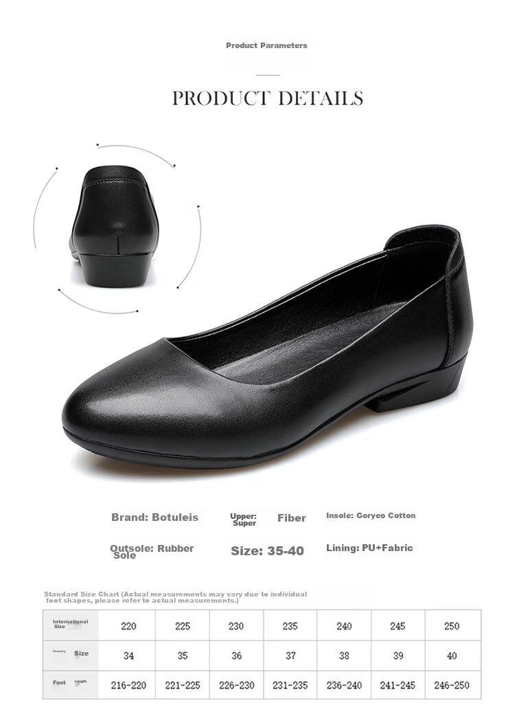 Poitulas Women's Casual Low-Cut Work Shoes, Comfortable Commute Professional Formal Leather Shoes for Women, 8718 Black, Size 39 5