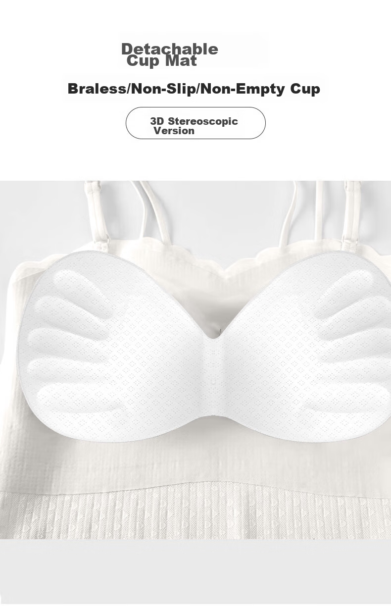 FitonTon Women's Camisole Tank Top with Built-In Bra Pads, Lace Thin Straps, Side Support, Inner Wear Or Outer Wear, Backless Bra, White 4