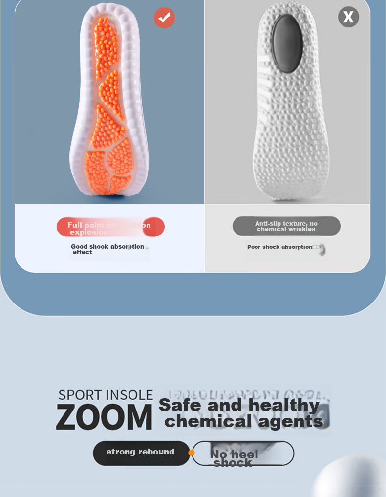 IQGD Insoles for Men, Sports Soft Cushion Cloud Technology Shock-Absorbing Breathable Squishy Feeling Basketball Military Training 8037 Size 43-44 7