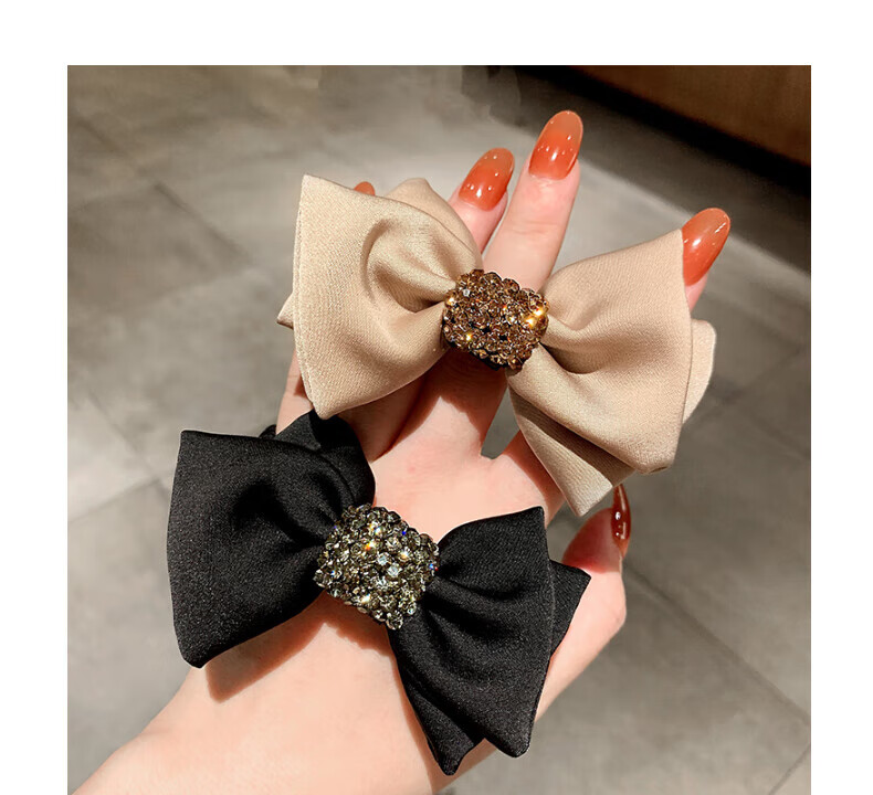 Xiangwan Hair Ties, 2 Pieces French Bow Hair Bands, Elegant Large Hair Ties, Ponytail Hair Bands with Rhinestone Hair Accessories 9