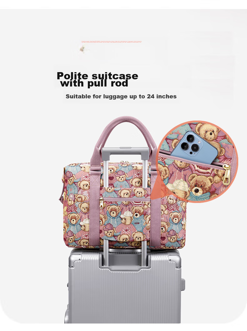 Xiaoxiongyilian Travel Bag, Original Niche Design, Shoulder Crossbody Handheld Large Capacity, Casual Canvas Fashion Trolley Functional Bag for Wome 11