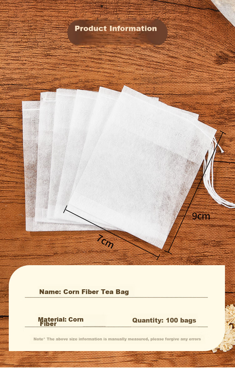 SHUANG YU Corn Fiber Tea Filter Bags, 100 Count Drawstring Tea Strainer Bags for Filtering Tea Residue And Herbs, Marinade Spice Bags 12