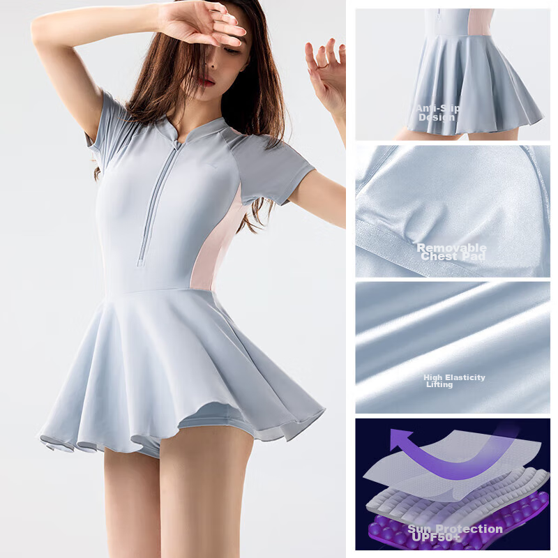 ANTA Slim Waist Swimsuit for Women, One-Piece Dress Style, Conservative Adult Swimwear, Slimming And Flattering, Elastic Swimming Costume, 2XL