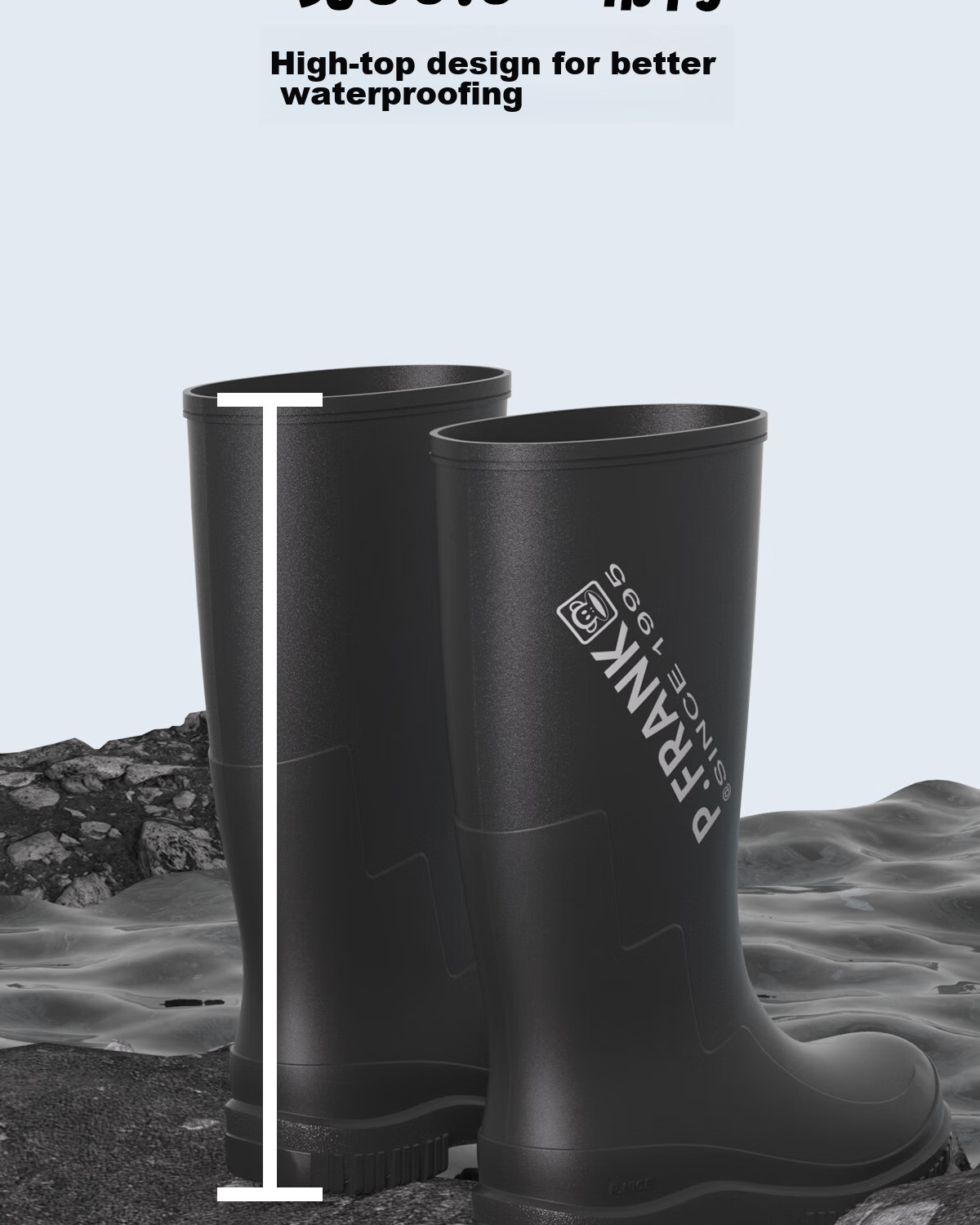 Paul Frank Tall Rain Boots, Stylish Waterproof Shoes, Outdoor Rain Boots, Wear-Resistant Fishing Boots, Elastic Ankle Cuffs, Size 41 Runs Large 11