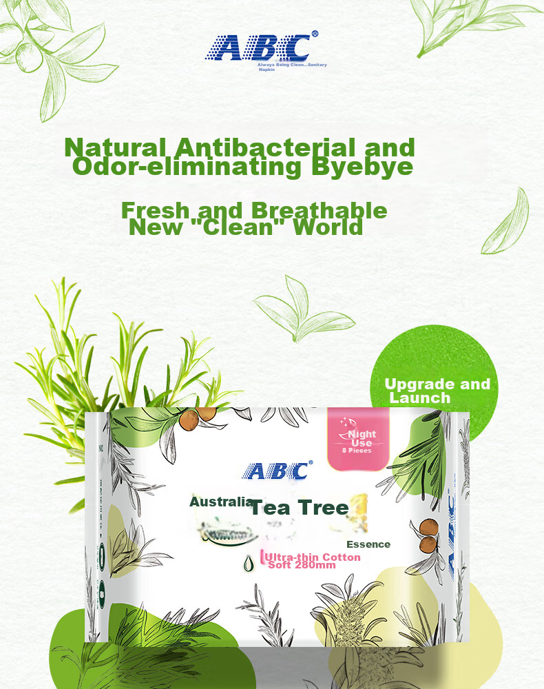 ABC Australian Tea Tree Extract Ultra-Thin Breathable Overnight Sanitary Napkins, Sold by JD, Menstrual Pads, 280mm*8 Pieces 1
