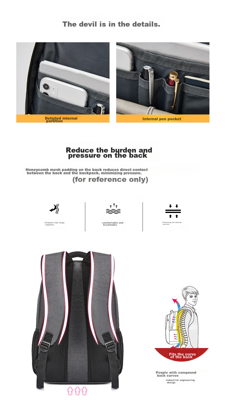 BOSTANTEN Men's Backpack, High School And College Student Bookbag, Trendy Backpack, Large Capacity Laptop Bag for Men And Wome 12