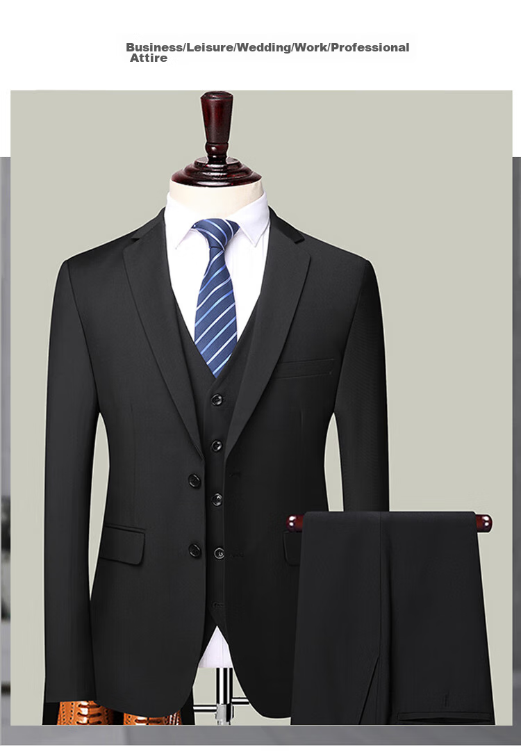 ROMON Men's Suit Set, Three-Piece Business Slim-Fit Formal Wear, Groom Attire, Professional Suit, Navy Blue, 3XL 1