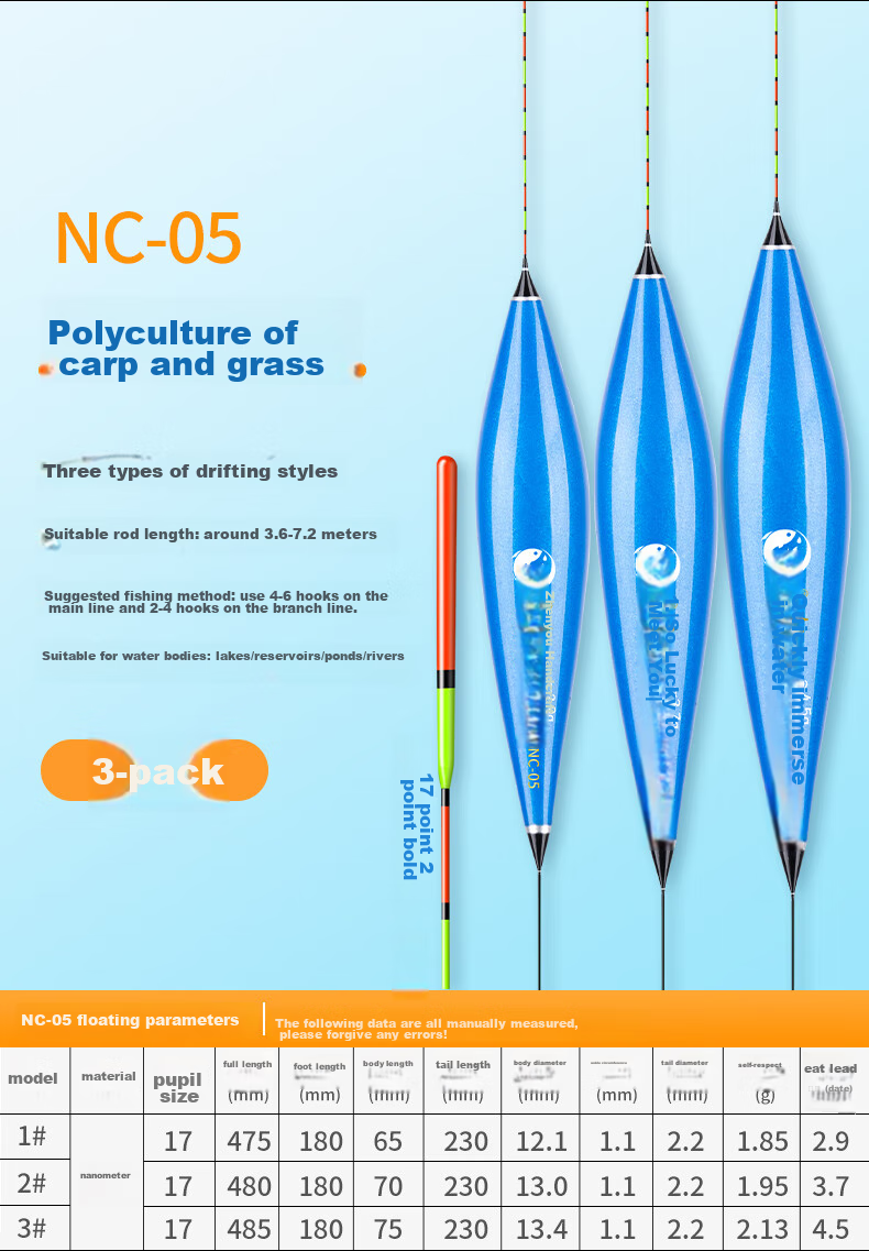 Grsaed Three-Pack NC02 Nano Fishing Float, Highly Sensitive And Eye-Catching, for Crucian Carp And Carp, Wild Fishing Lake Reservoir Mixed Breeding Float Set 14