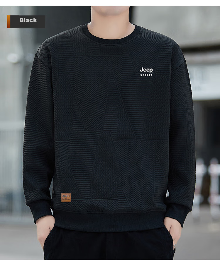 JEEP SPIRIT Men's Waffle Knit Sweatshirt, Long-Sleeve T-Shirt for Autumn, Casual Loose-Fitting Men's Clothing, Trendy Top 17