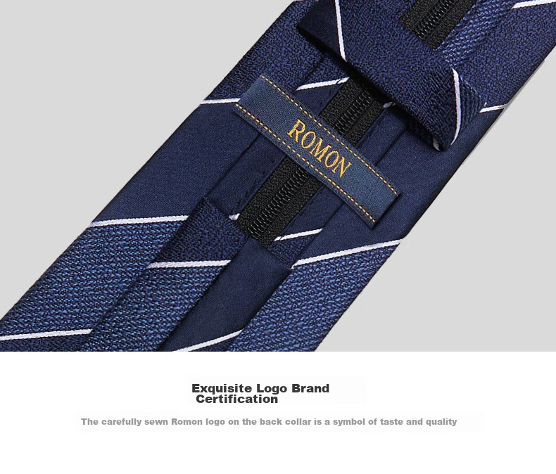 Luomeng Men's Business Necktie, 8cm No-Tie Striped Wedding Zipper Tie, Gift for Husband Or Boyfriend, Navy Blue, Gift Box Packaging 17