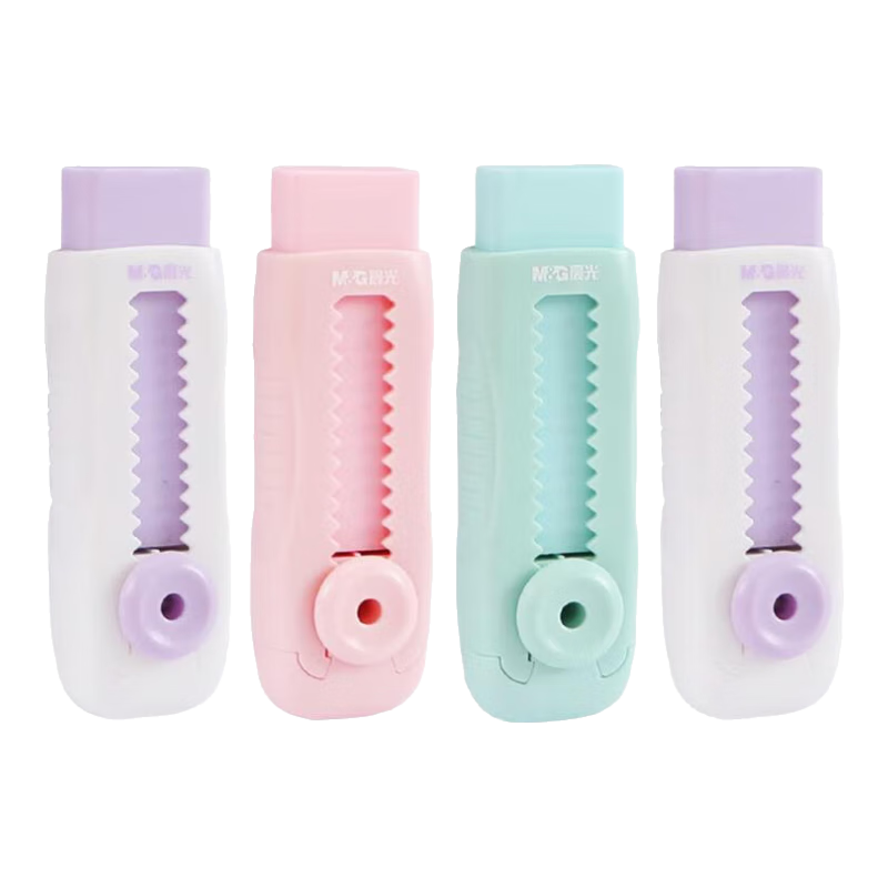M&G Push-Pull Eraser, Low Residue, Less Debris, Clean Writing, Line-Forming, Push-Push Type, Replaceable Eraser AXPQ4208, Random Color, 3 Pieces