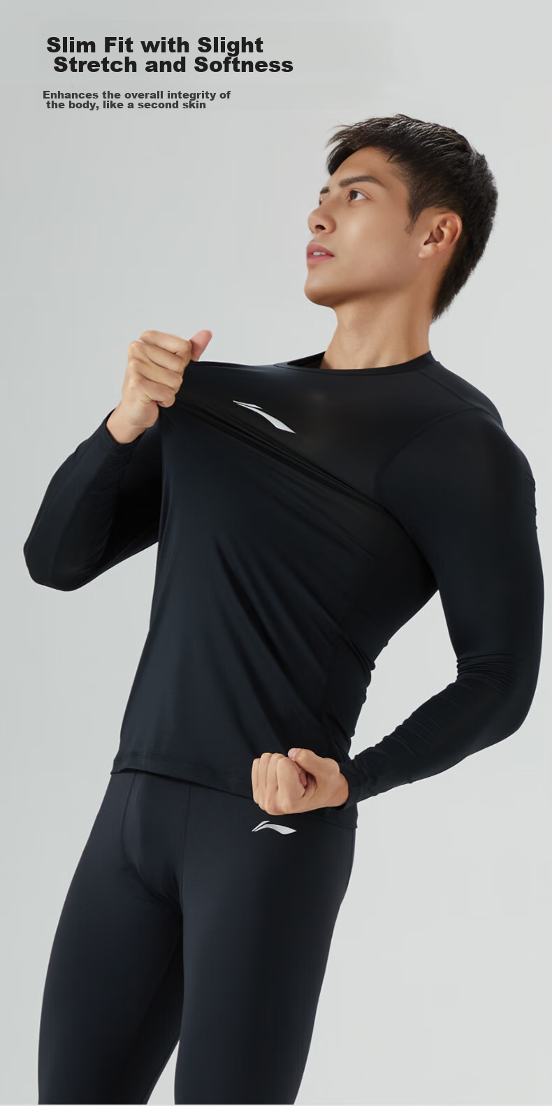 Li-Ning Running Sportswear Set, Autumn And Winter Quick-Dry Tight-Fitting Shirt, Breathable Men's Shorts, Basketball Badminton Base Layer Fitness Training Clothes 5