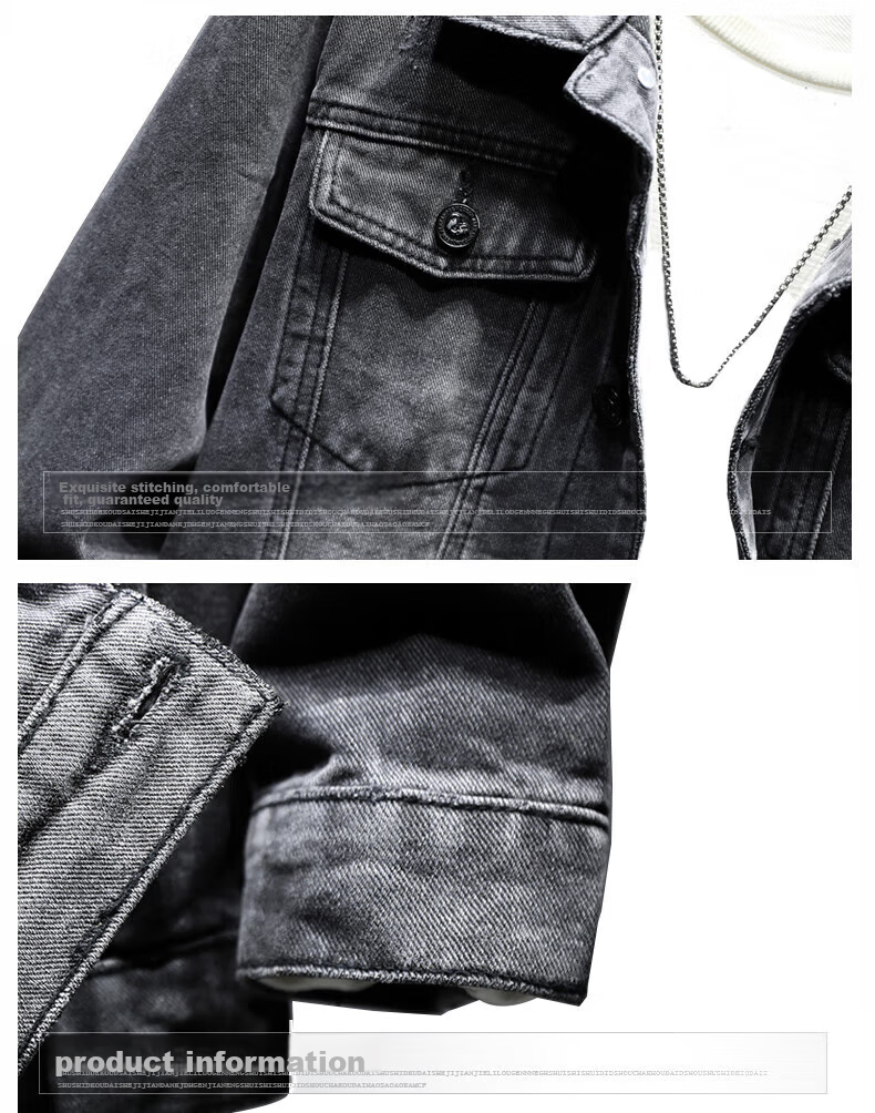 Jeanswest Denim Jacket for Men, 2026 Autumn Korean Style Trendy Loose Versatile Casual Denim Workwear, Black And Gray, Size L 16
