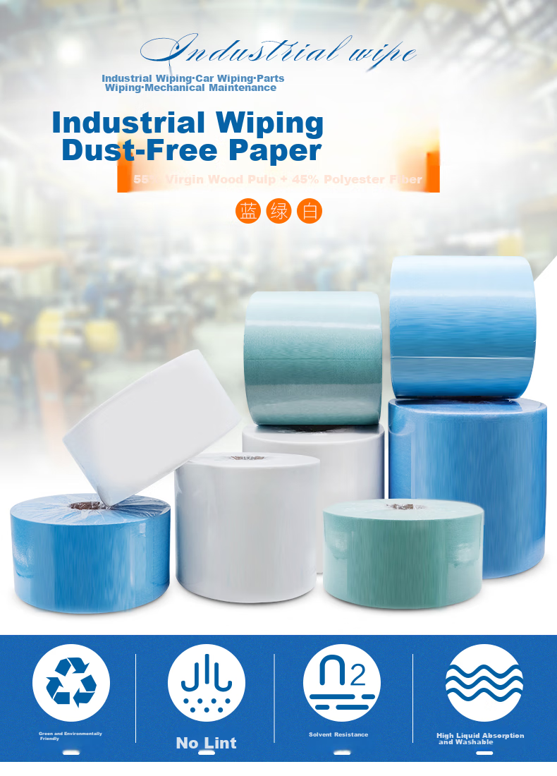 Beifute Lint-Free Wiping Paper, Dust-Free Paper, Dust Removal Non-Woven Industrial Cleanroom Roll Paper, Laboratory Oil And Water Absorbent Large Roll Paper, Blue, 25*38cm, 500 Sheets 1