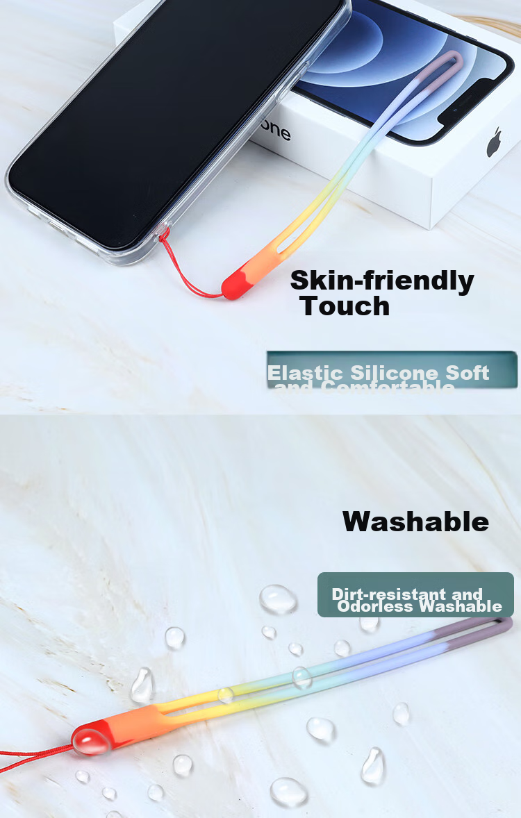 ESCASE Phone Lanyard Wrist Strap Camera Short Cord Wallet USB Drive Key ID Pendant Suitable for Apple 16 Pro Huawei Mate 70 Pro Silicone Soft Version Rainbow Color ES-XS2 3