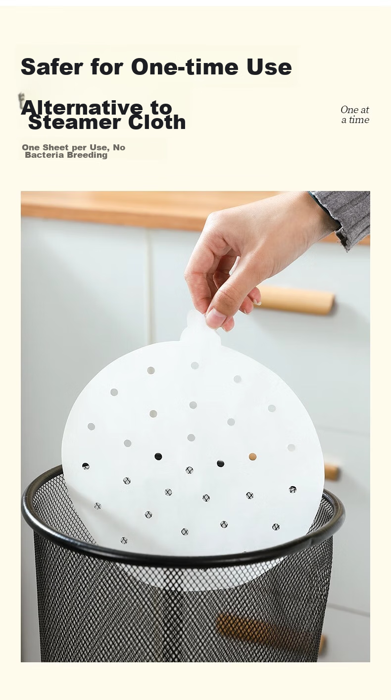 Jiamo Disposable Steamer Cloth, Silicone Oil Non-Stick Paper, for Steamed Buns And Cakes, Baking Liner, Diameter 24cm, 100 Sheets of Steamer Oil Paper 9