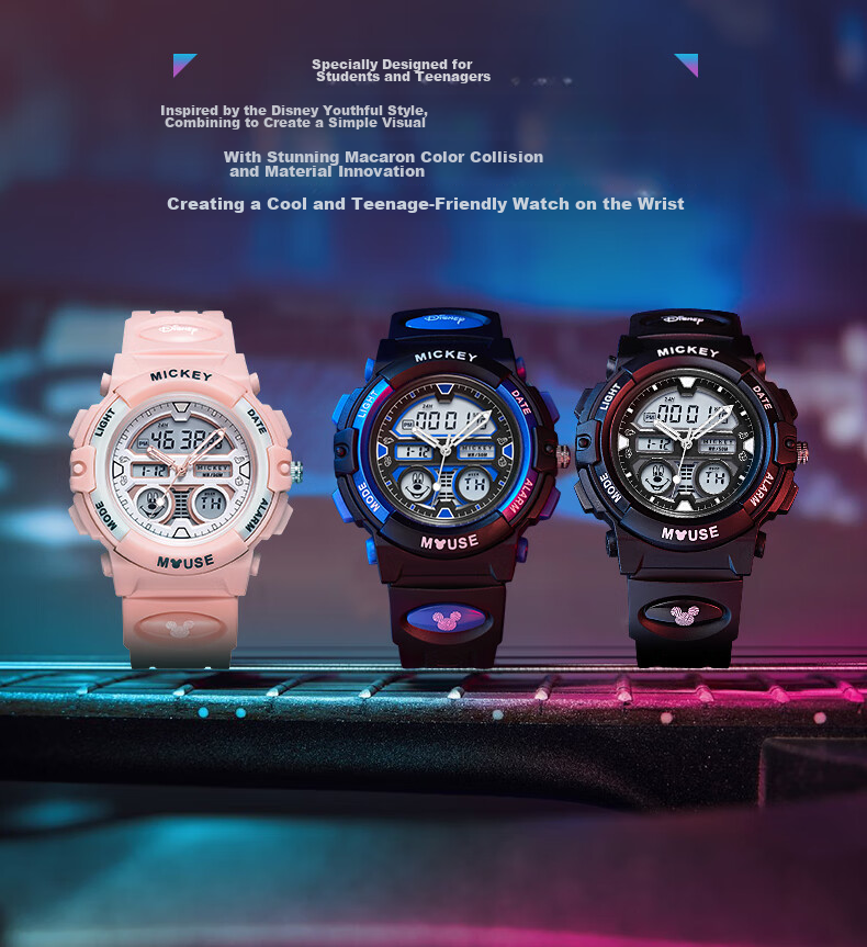 Disney Mickey Mouse Collaboration Exam-Specific Waterproof Sports Watch for Middle And High School Students, Children's Electronic Watch Only for Time Measurement 3