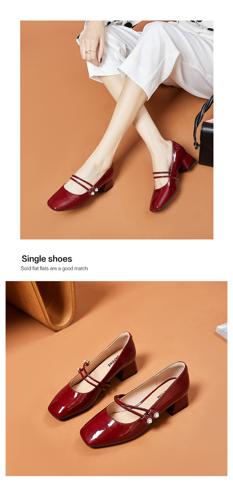 DAPHNE Mary Jane Shoes for Women, Professional Work Leather Shoes, Chunky Heel Square Toe Mid-Heel Pumps, Versatile Comfortable Women's Shoes 4621101013 Black 34 10