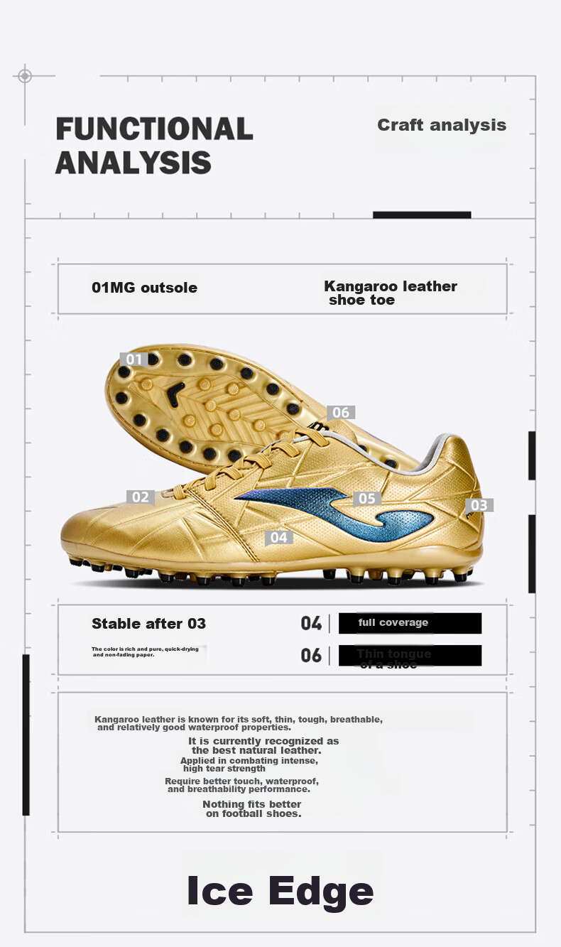 JOMA Kangaroo Leather Soccer Shoes for Men, MG Short Studs, Non-Slip, Wear-Resistant, Professional Football Training Shoes, White, Size 43 3