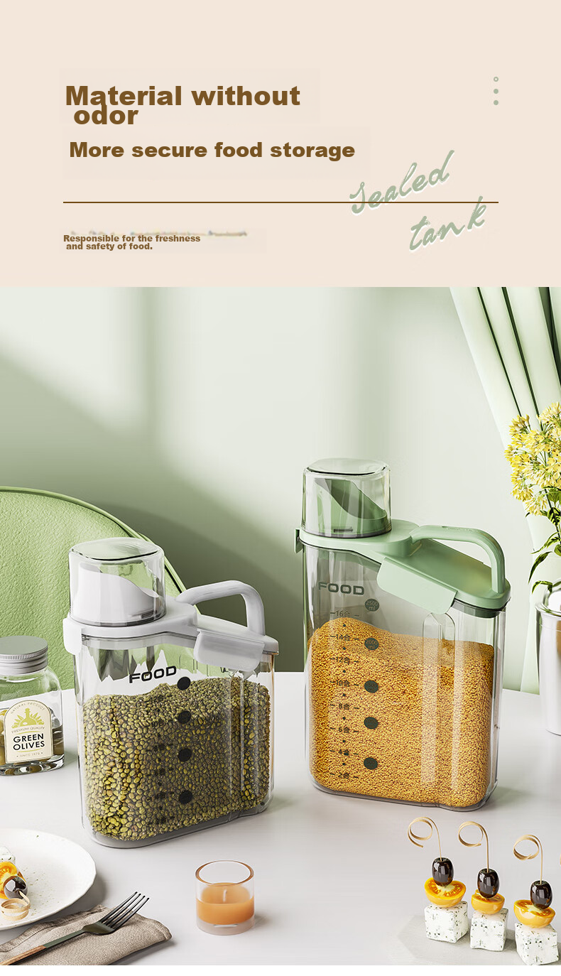 Baicaoyuan Grain Storage Container, Sealed, Insect-Proof, Moisture-Proof Rice Bin, Rice Box, Rice Jar, Multi-Grain Storage Canister with Measuring Cup, 2L 8