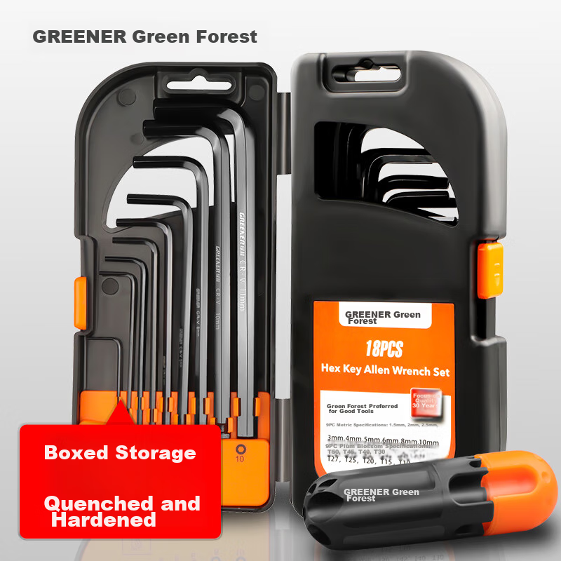 GREENER Hex Key Wrench Set for Home Use with Screwdriver, Internal Hexagon T-Shaped Star Wrench And Extended Handle